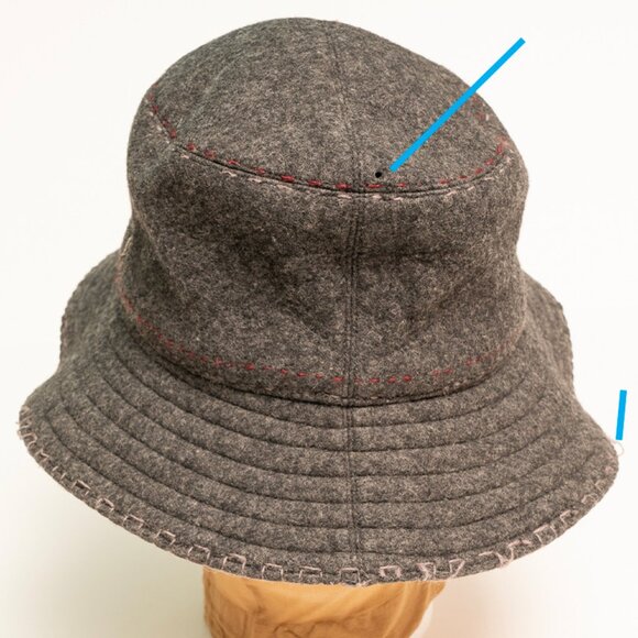 Helen Kaminski Australia - Grey Wool Felt Bucket Hat - Red Threaded - Size M - Picture 4 of 8